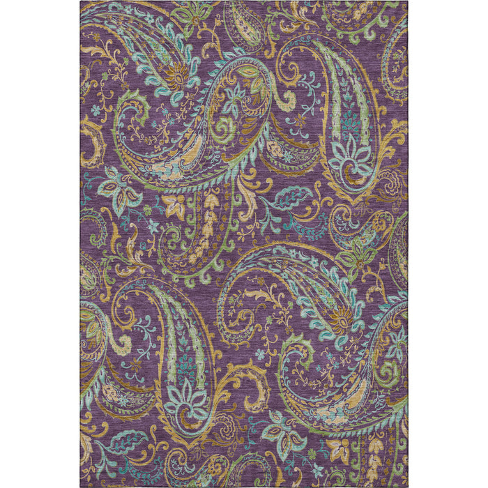 9' X 12' Paisley Washable Area Rug With UV Protection (647997) - Purple / Green / Blue