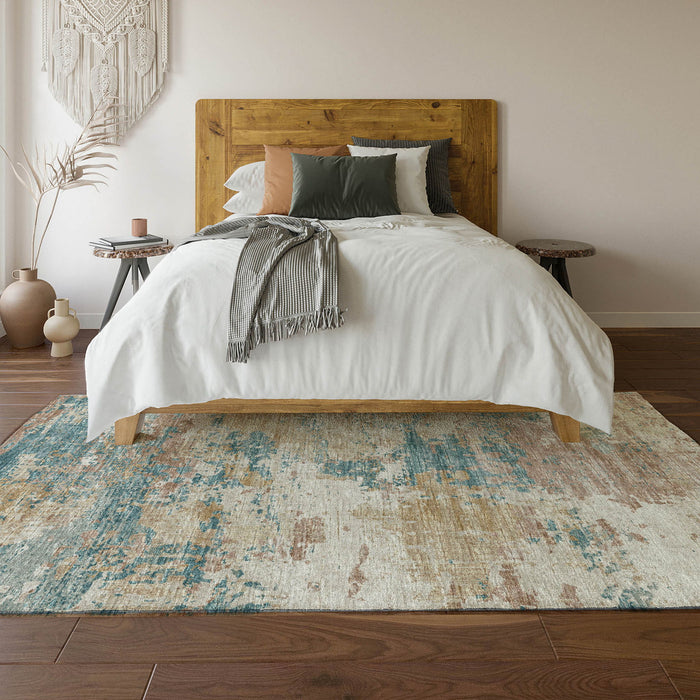 10' X 14' Copper Abstract Washable Area Rug With UV Protection - Teal Blue