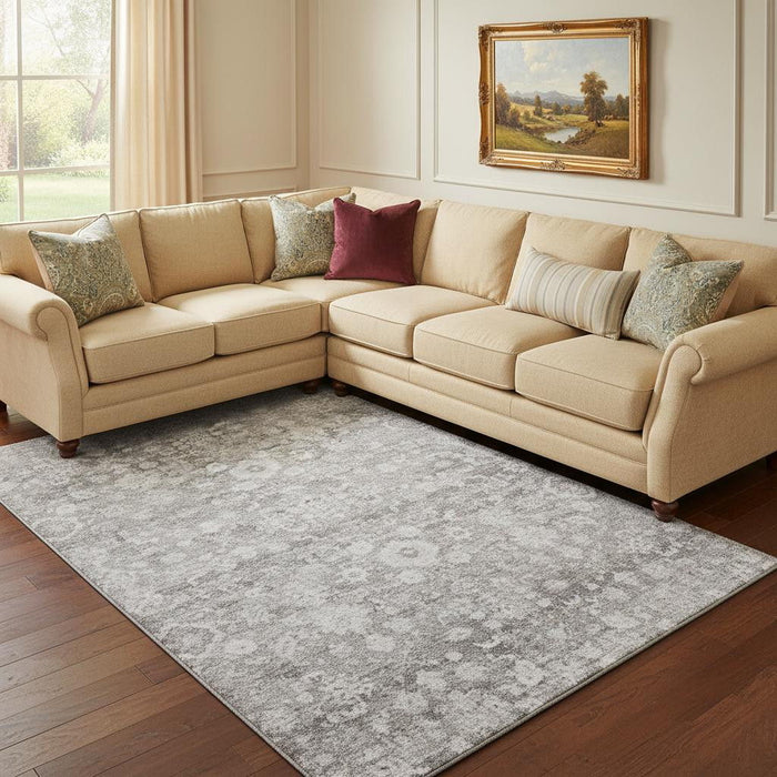 8' X 10' Oriental Washable Area Rug With UV Protection (653795) - Silver / Gray