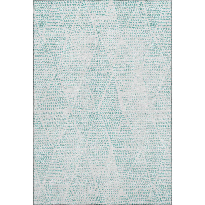 10' X 14' Diamond Washable Area Rug With UV Protection (650554) - Aqua / Ivory