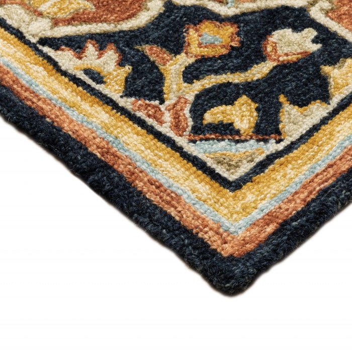 8' x 10' Oriental Tufted Handmade Stain Resistant Area Rug - Navy Rust Blue Ivory And Gold