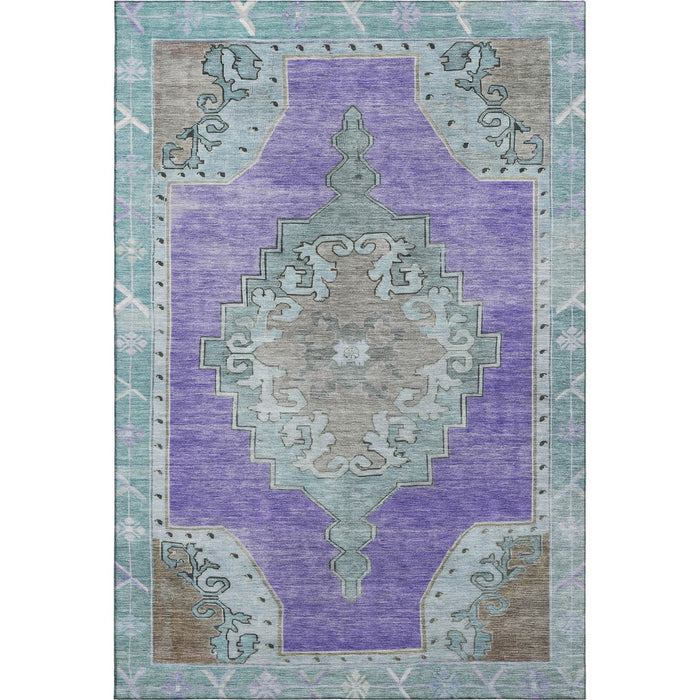 10' X 14' Oriental Washable Area Rug With UV Protection (699490) - Purple / Teal / Taupe