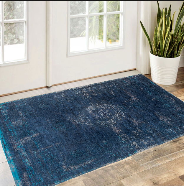 3' x 5' Medallion Non Skid Area Rug - Blue And Gray