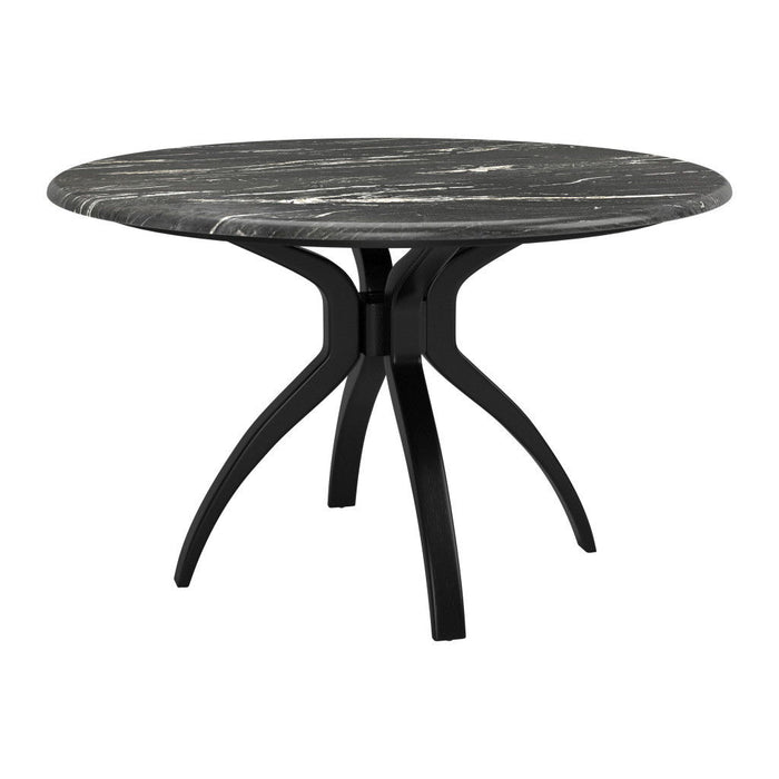 50" Faux Marble And Steel Pedestal Base Round Top Dining Table - Black