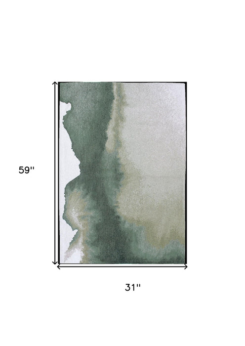 2.6' x 4.9' Abstract Non Skid Area Rug - Gray And Green