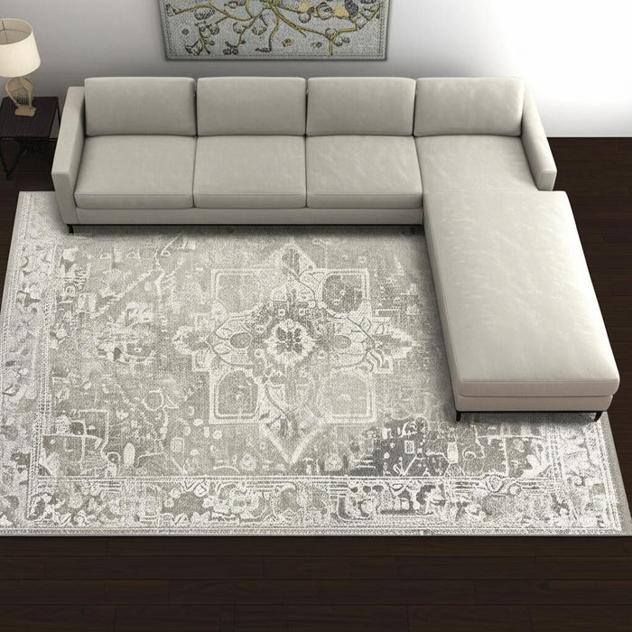 8' X 11' Tribal Washable Area Rug With UV Protection (609876) - Gray / Beige