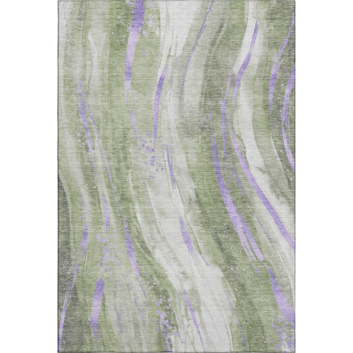 10' X 14' Abstract Washable Area Rug With UV Protection (696806) - Olive Green / Lavender / Ivory