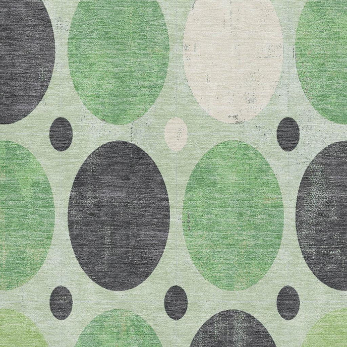 10' X 14' Geometric Washable Area Rug With UV Protection (709156) - Green / Ivory / Charcoal