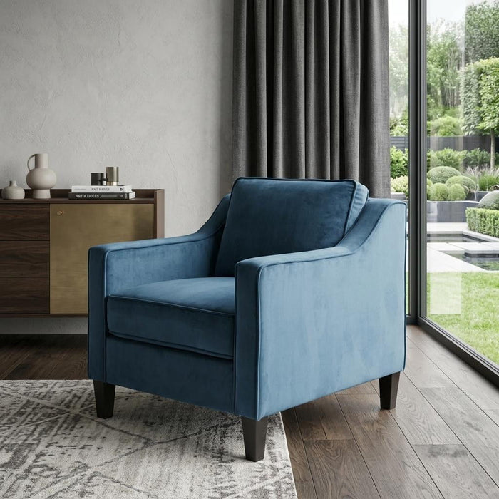 Velvet And Wood Arm Chair - Blue / Black