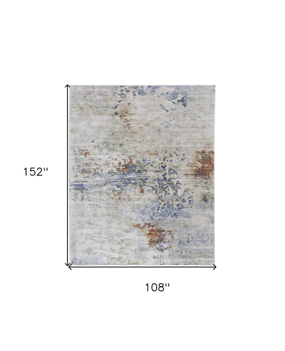 9' x 13' Abstract Power Loom Area Rug - Red Blue And Ivory