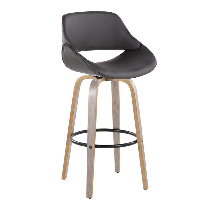 Fabrizzi - 30" Fixed-Height Barstool With Swivel And Round Black Metal Footrest (Set of 2) - Light Gray Wood