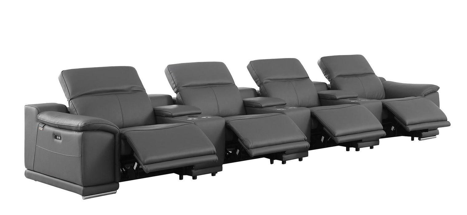 Italian Leather Reclining Metal USB Sofa (720414) - Dark Gray