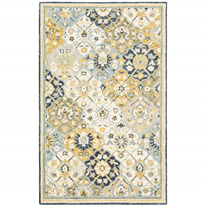 8' x 10' Geometric Tufted Handmade Stain Resistant Area Rug - Blue Green Gold Navy And Ivory
