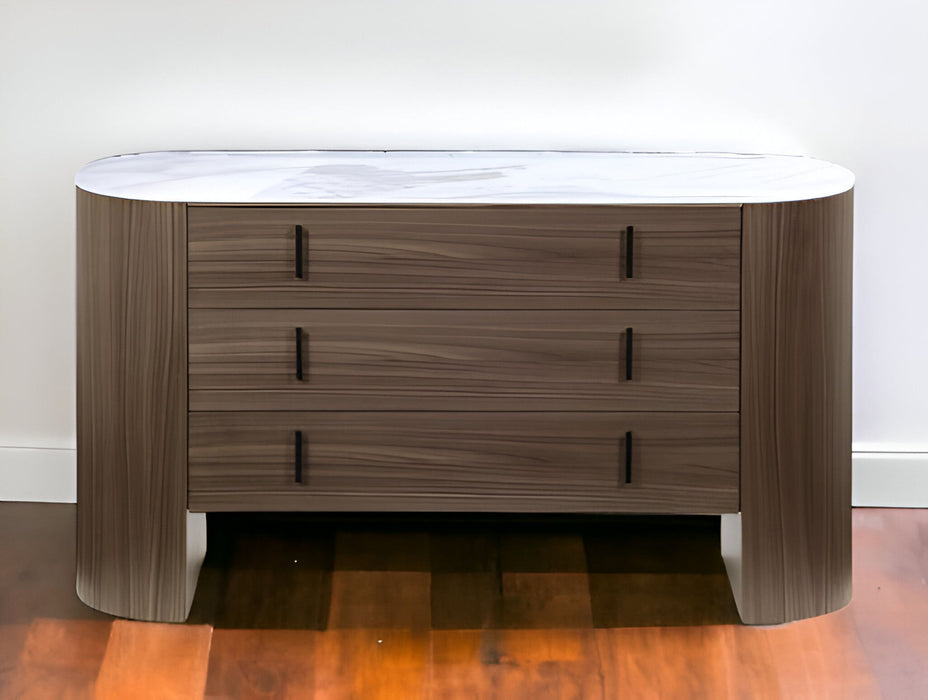 Marble Solid And Manufactured Wood Three Drawer Dresser - Walnut