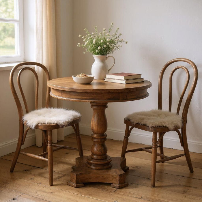 30" Wood Rounded Solid Wood Pedestal Base Dining Table - Natural