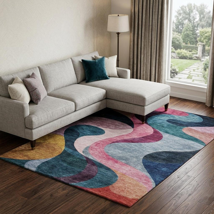 10' X 14' Abstract Washable Area Rug With UV Protection (684852) - Green / Pink / Purple / Teal