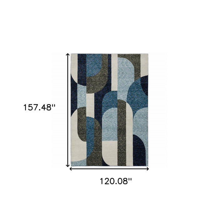 10' x 13' Geometric Power Loom Area Rug - Blue And Gray