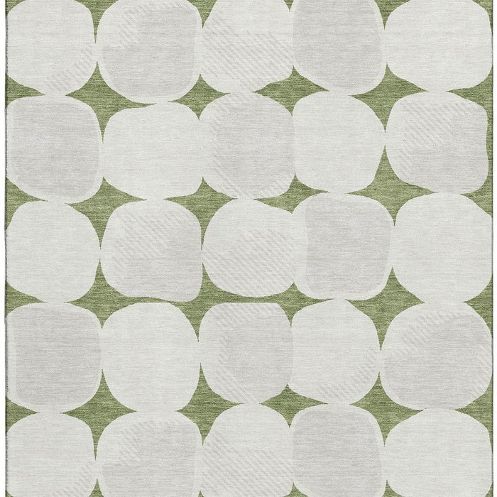 10' X 14' Abstract Geometric Washable Area Rug With UV Protection (669198) - Green / Ivory