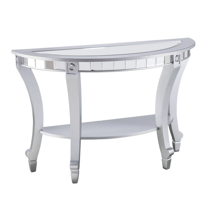 Mirrored Glass Half Circle Console Table With Storage - Silver
