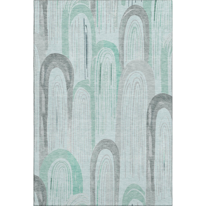 10' X 14' Geometric Washable Area Rug With UV Protection (694622) - Pale Aqua / Gray / Silver