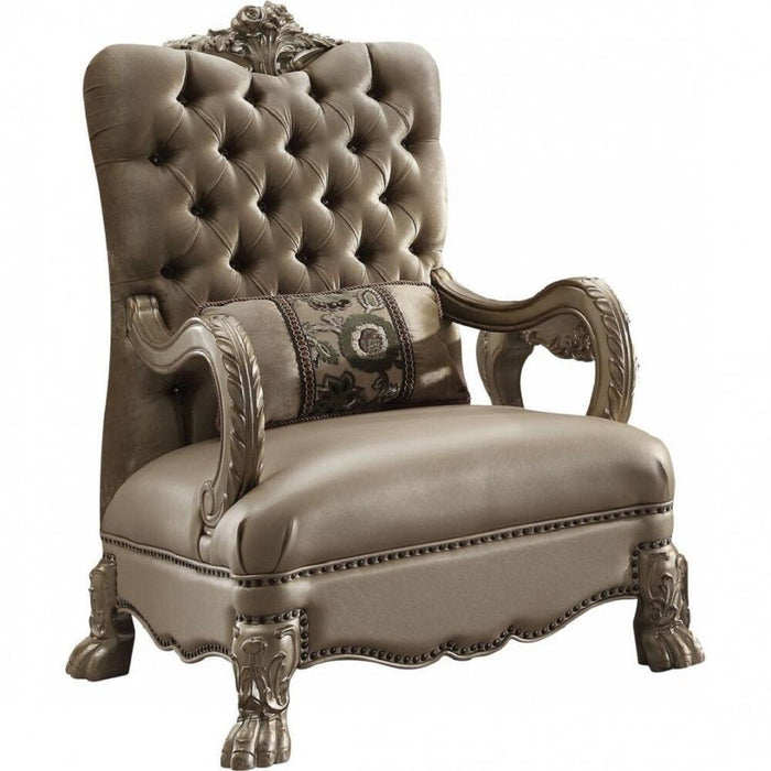 Velvet Tufted Arm Chair - Bone And Gold