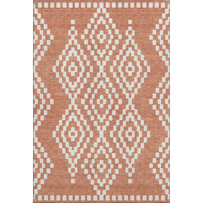 10' X 14' Geometric Washable Area Rug With UV Protection (670826) - Salmon / Ivory