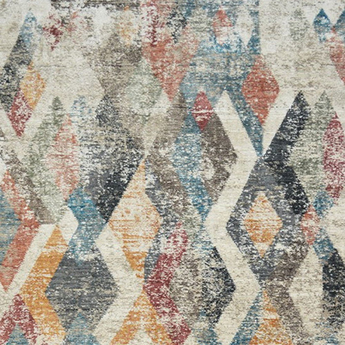 9' x 13' Geometric Distressed Area Rug With Fringe - Beige Blue And Gray