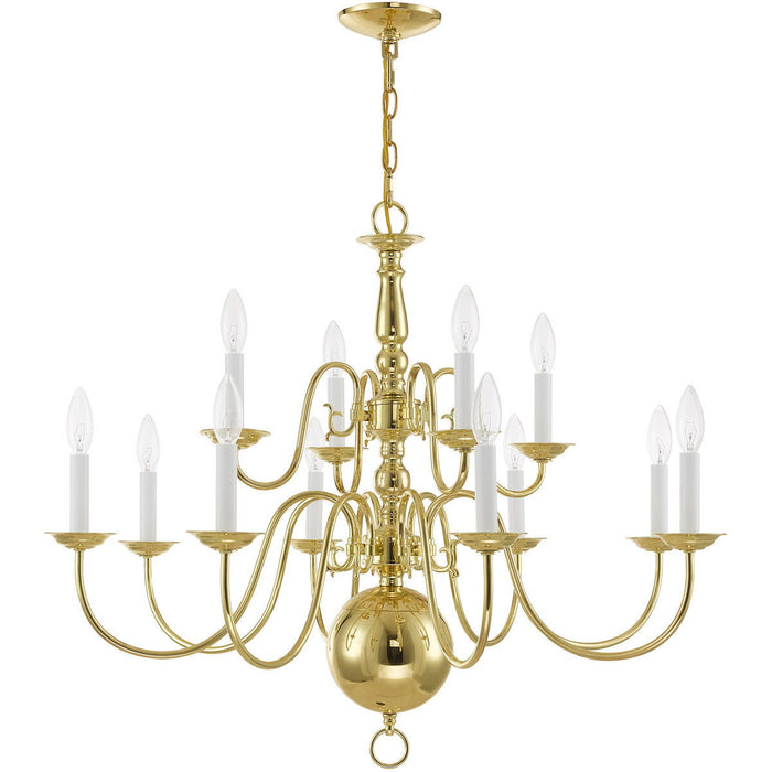 26" Twelve Light Dimmable Chandelier With Shades - Brass