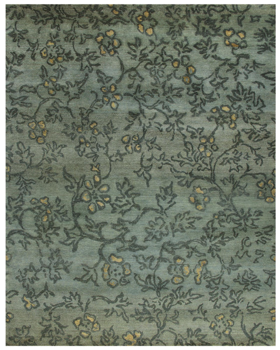 9' X 12' Wool Floral Hand Knotted Area Rug (744350) - Blue / Green / Gold