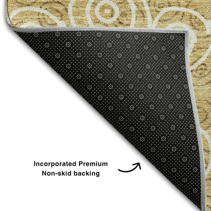 8' Polka Dot Washable Round Rug With UV Protection - Gold And Ivory