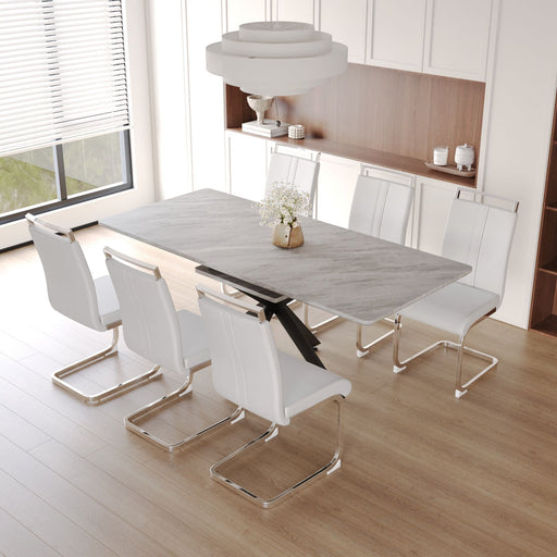 Modern Giga 7-piece extendable dining table set with soft padded armless chairs, perfect for contemporary dining rooms.
