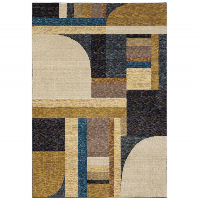 9' x 12' Geometric Power Loom Area Rug - Gold Blue Beige Purple And Teal