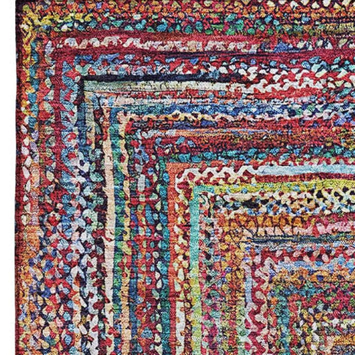 10' X 14' Geometric Washable Area Rug With UV Protection (699256) - Rust / Blue / Gold