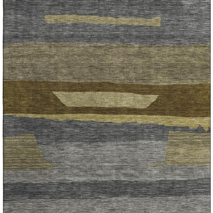 10' X 14' Striped Washable Area Rug With UV Protection (699634) - Gray / Copper / Brown