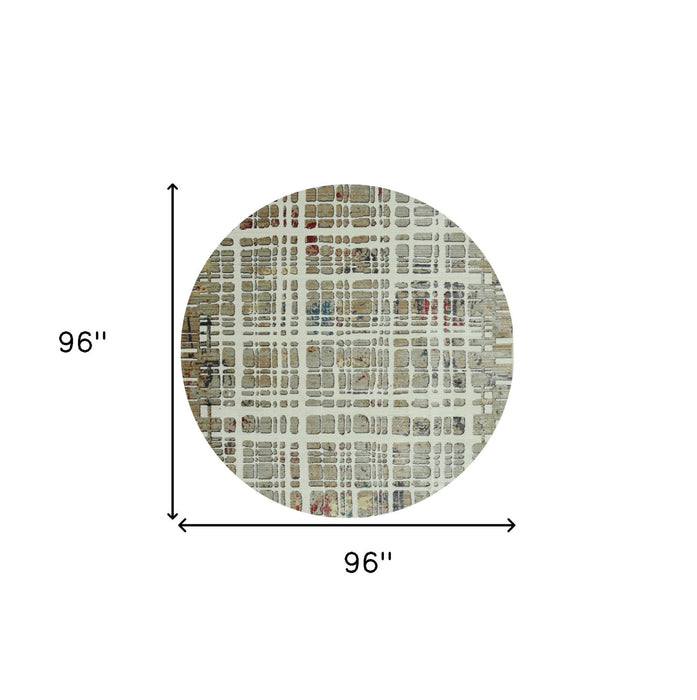 8' x 8' Round Abstract Area Rug - Ivory