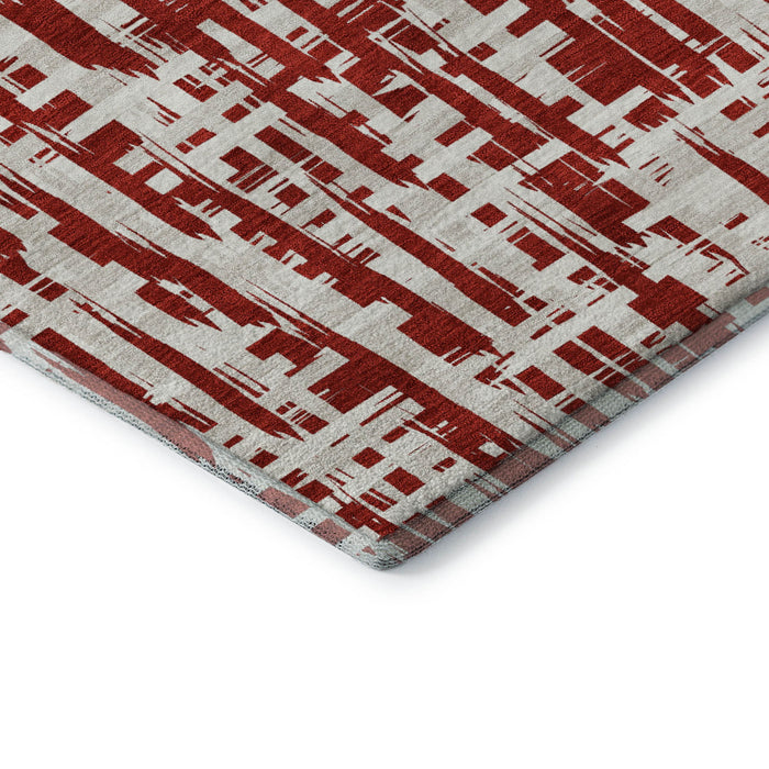 10' X 14' Abstract Geometric Washable Area Rug With UV Protection (683003) - Red / Beige / Ivory