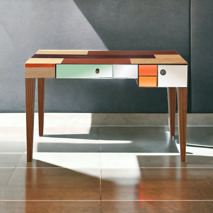 Mirrored Console Table With Storage - Wood Brown And Brown
