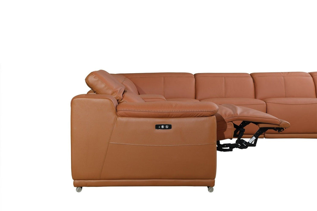 Italian Leather Power Reclining 8Piece Corner Sectional With Console - Camel