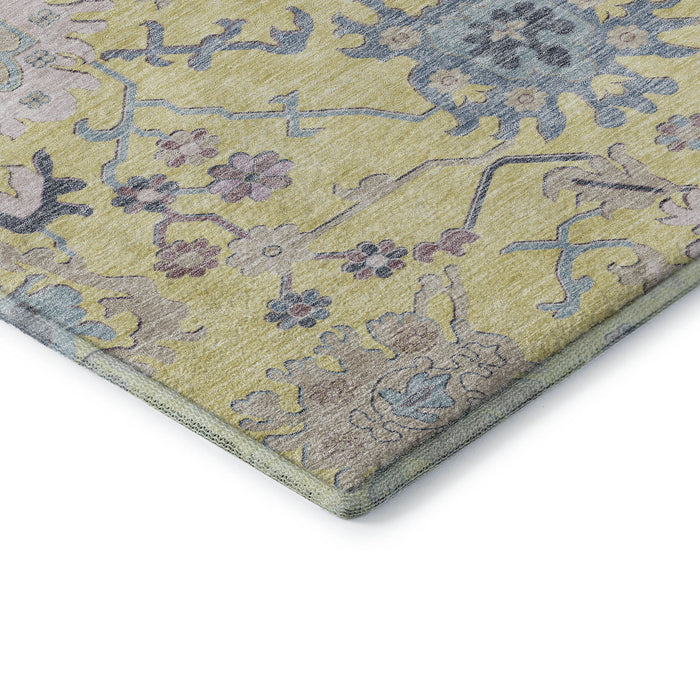 10' X 14' Floral Washable Area Rug With UV Protection (686993) - Yellow / Blue / Blush