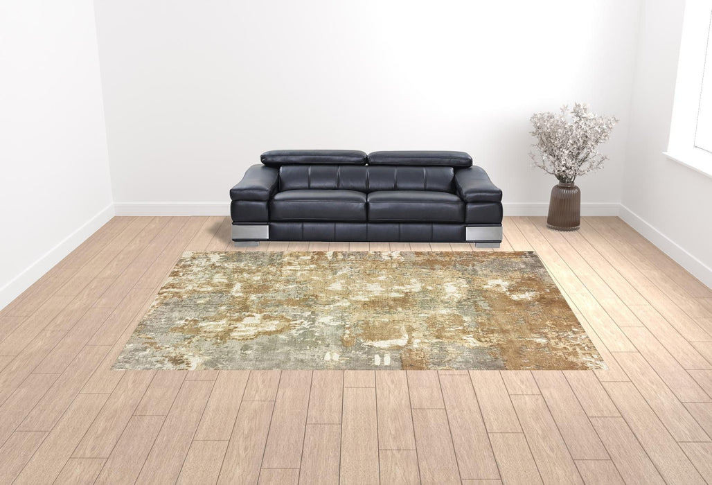 10' x 14' Abstract Hand Loomed Stain Resistant Area Rug - Gray And Brown