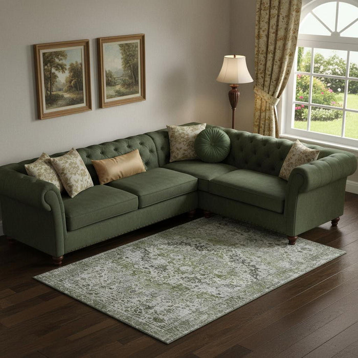 10' X 14' Oriental Washable Area Rug With UV Protection (700265) - Artichoke Green / Gray / Charcoal