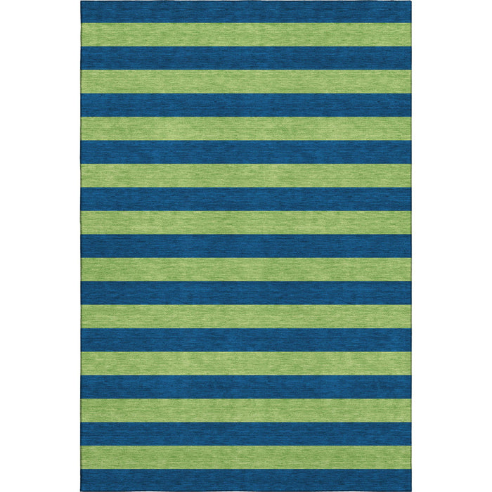 10' X 14' Striped Washable Area Rug With UV Protection (647758) - Navy Blue / Green