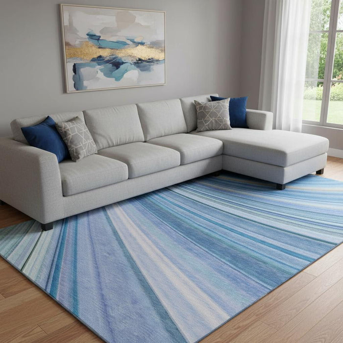 10' X 14' Abstract Washable Area Rug With UV Protection (650344) - Blue / Ivory / Gold