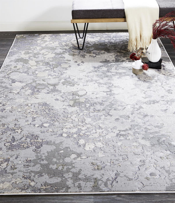 13' X 20' Abstract Area Rug - Silver Gray And White