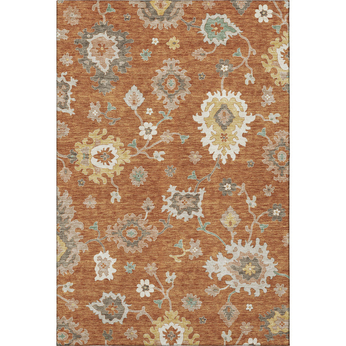 8' X 10' Floral Medallion Washable Area Rug With UV Protection - Rust