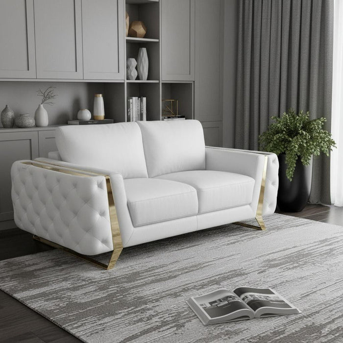 Genuine Leather Loveseat - White / Gold