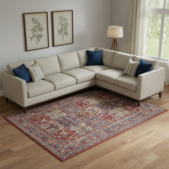 8' X 10' Oriental Distressed Non Skid Area Rug (550549) - Ivory / Red / Blue