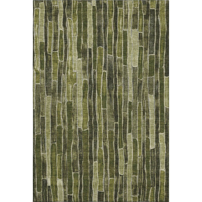 10' X 14' Striped Washable Area Rug With UV Protection (692874) - Olive Green / Beige