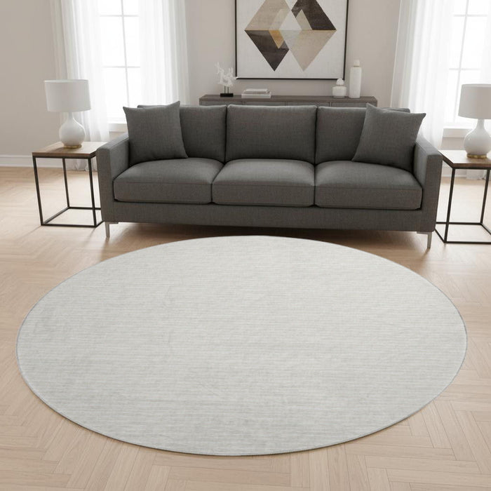 8' Striped Washable Round Rug With UV Protection (645184) - Linen / Ivory