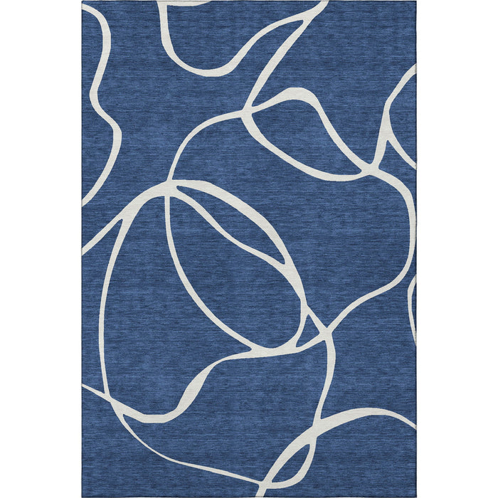10' X 14' Abstract Washable Area Rug With UV Protection (678658) - Navy Blue / Ivory